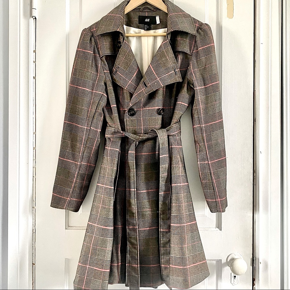 H&M Glen Check Plaid Trench Coat